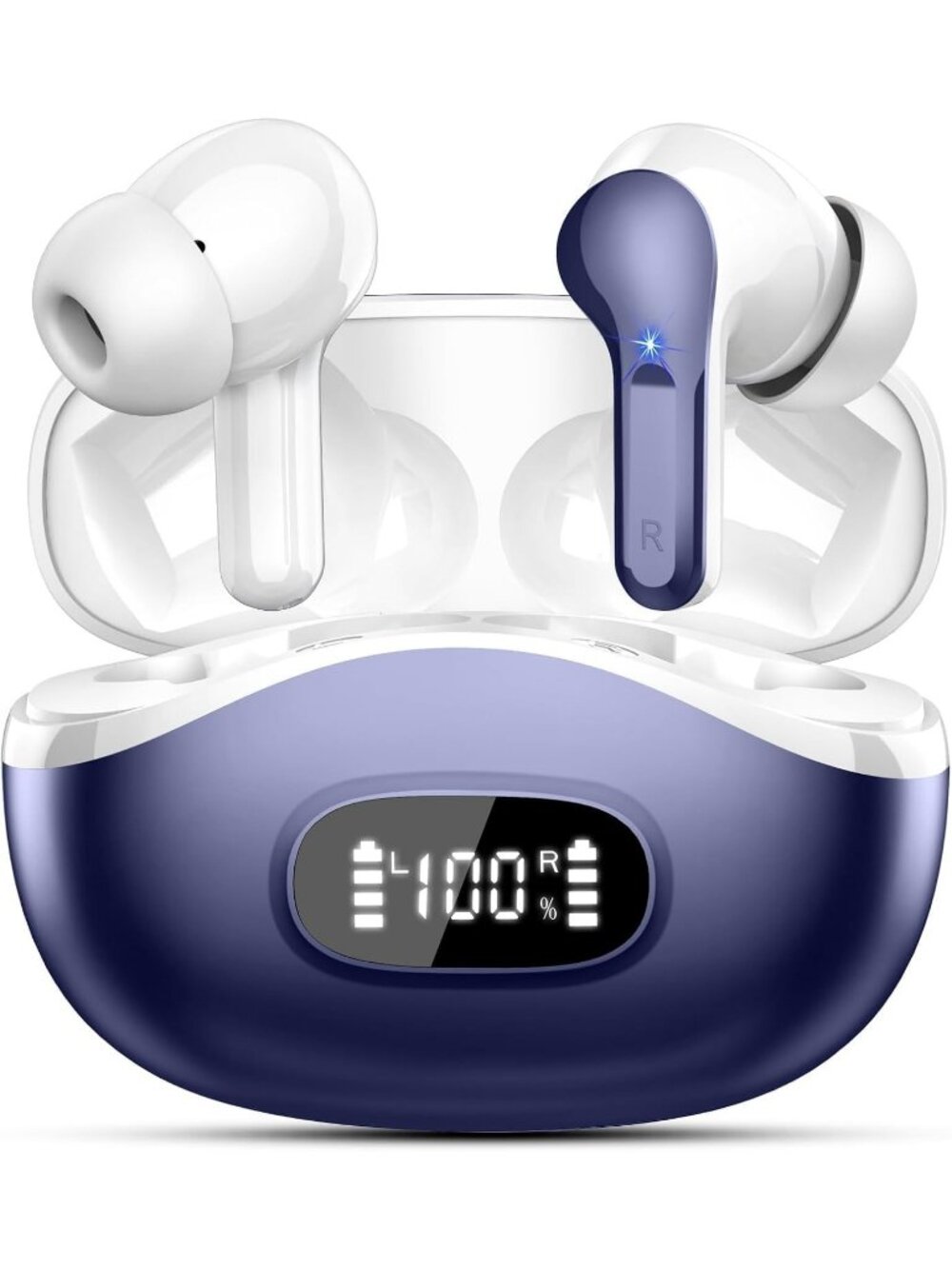 Wireless Blue 5.4 HiFi Stereo Noise Cancelling Mics 48H Ear Bluetooth Earbud